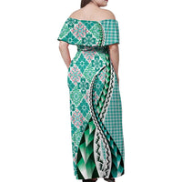 Aloha Vintage Palaka Floral Hawaiian Quilt Family Matching Off Shoulder Maxi Dress and Hawaiian Shirt Polu Motif - Polynesian Pride