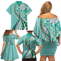 Aloha Vintage Palaka Floral Hawaiian Quilt Family Matching Off Shoulder Short Dress and Hawaiian Shirt Polu Motif - Polynesian Pride