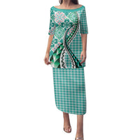 Aloha Vintage Palaka Floral Hawaiian Quilt Family Matching Puletasi and Hawaiian Shirt Polu Motif - Polynesian Pride