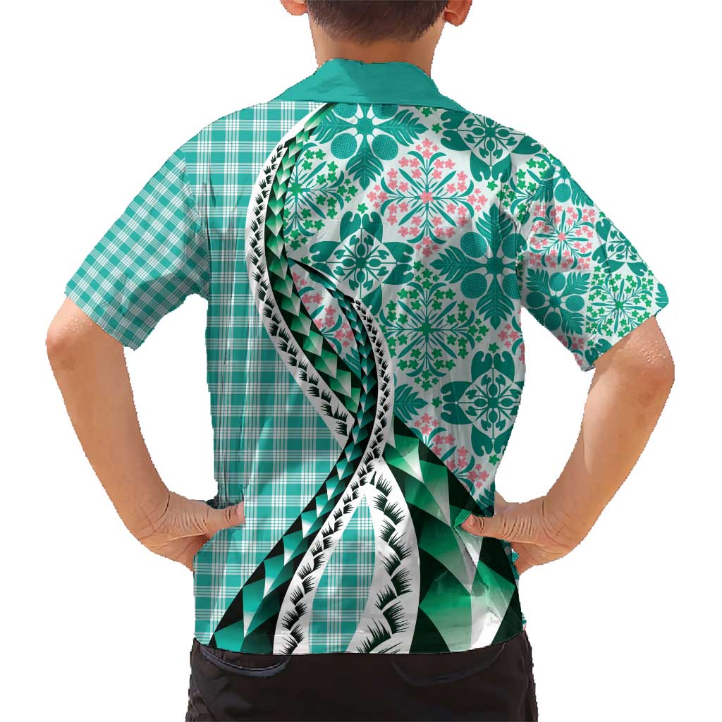 Aloha Vintage Palaka Floral Hawaiian Quilt Family Matching Short Sleeve Bodycon Dress and Hawaiian Shirt Polu Motif LT9 - Polynesian Pride