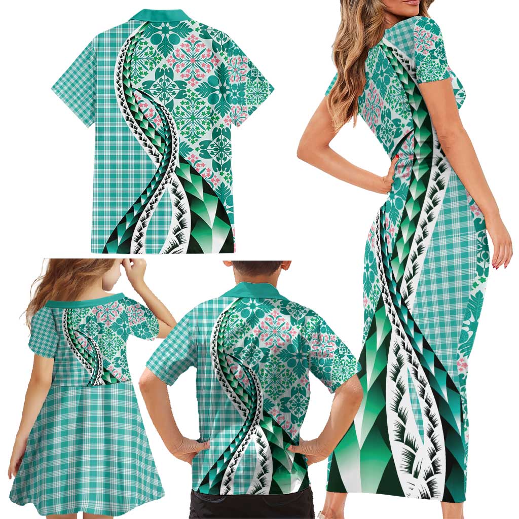 Aloha Vintage Palaka Floral Hawaiian Quilt Family Matching Short Sleeve Bodycon Dress and Hawaiian Shirt Polu Motif LT9 - Polynesian Pride
