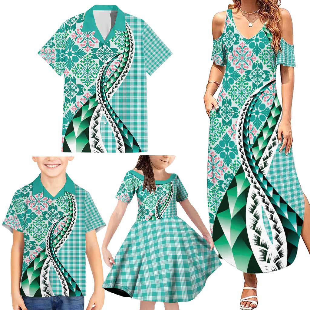 Aloha Vintage Palaka Floral Hawaiian Quilt Family Matching Summer Maxi Dress and Hawaiian Shirt Polu Motif - Polynesian Pride