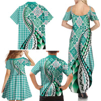 Aloha Vintage Palaka Floral Hawaiian Quilt Family Matching Summer Maxi Dress and Hawaiian Shirt Polu Motif - Polynesian Pride