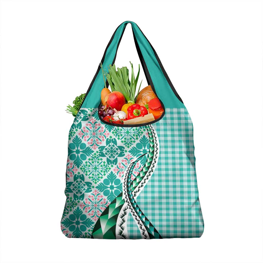Aloha Vintage Palaka Floral Hawaiian Quilt Grocery Bag Polu Motif - Polynesian Pride