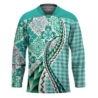 Aloha Vintage Palaka Floral Hawaiian Quilt Hockey Jersey Polu Motif - Polynesian Pride