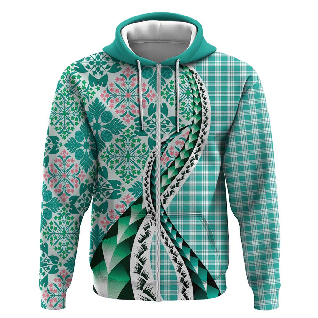 Aloha Vintage Palaka Floral Hawaiian Quilt Hoodie Polu Motif - Polynesian Pride