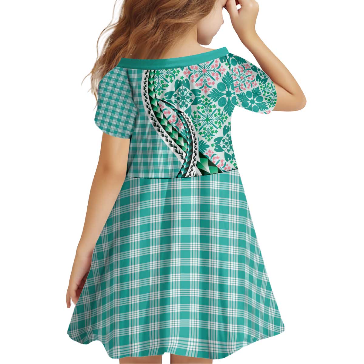 Aloha Vintage Palaka Floral Hawaiian Quilt Kid Short Sleeve Dress Polu Motif - Polynesian Pride