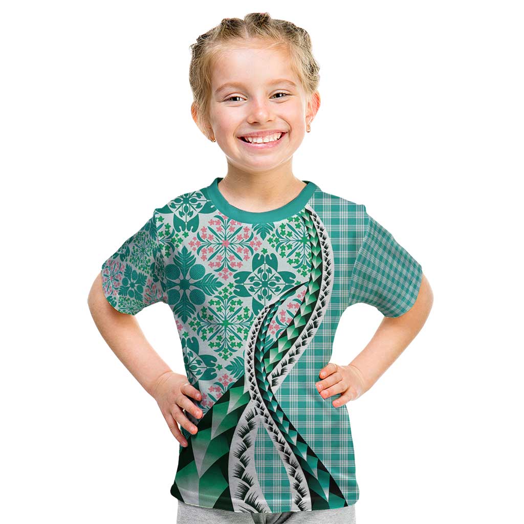 Aloha Vintage Palaka Floral Hawaiian Quilt Kid T Shirt Polu Motif - Polynesian Pride