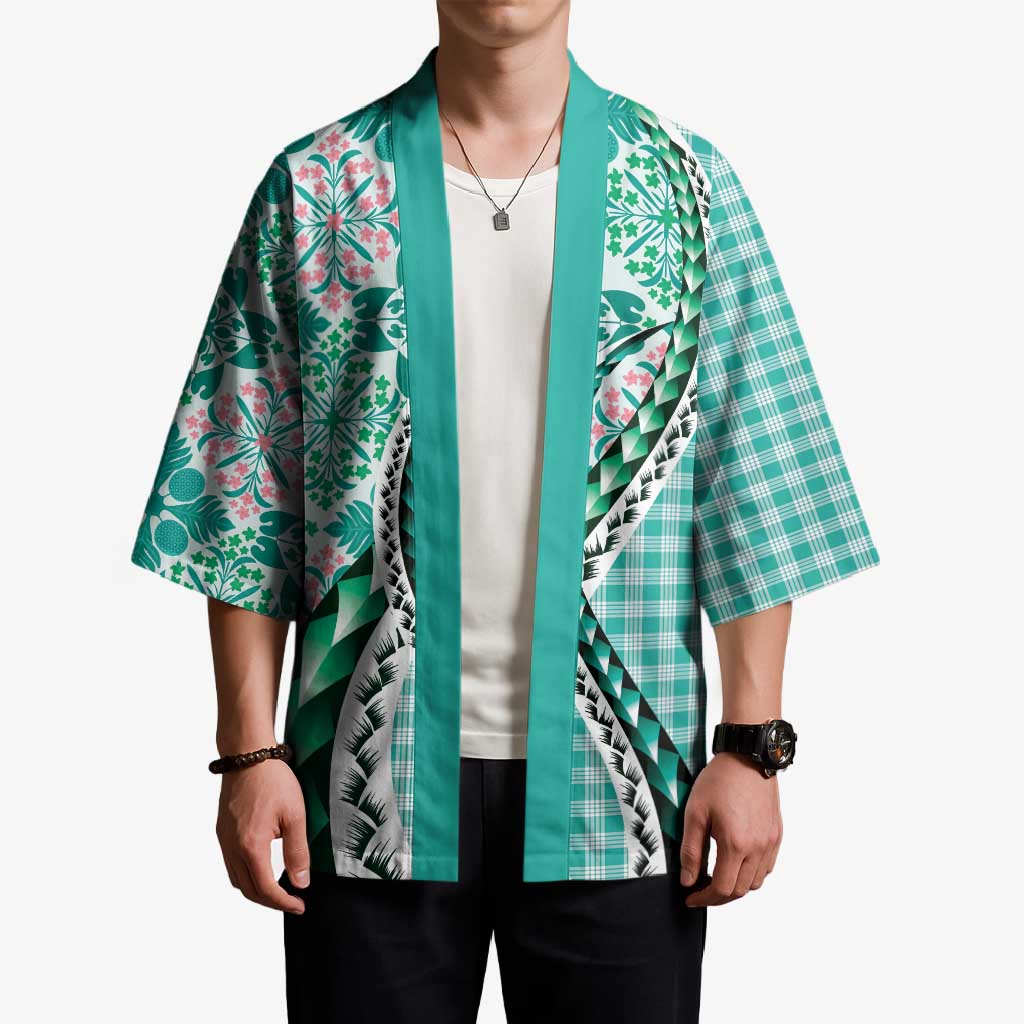 Aloha Vintage Palaka Floral Hawaiian Quilt Kimono Polu Motif - Polynesian Pride