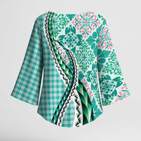 Aloha Vintage Palaka Floral Hawaiian Quilt Kimono Sleeve Blouse Polu Motif - Polynesian Pride