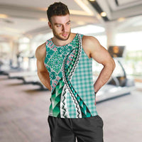 Aloha Vintage Palaka Floral Hawaiian Quilt Men Tank Top Polu Motif - Polynesian Pride