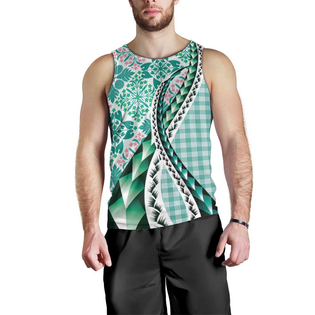 Aloha Vintage Palaka Floral Hawaiian Quilt Men Tank Top Polu Motif - Polynesian Pride