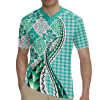 Aloha Vintage Palaka Floral Hawaiian Quilt Rugby Jersey Polu Motif - Polynesian Pride