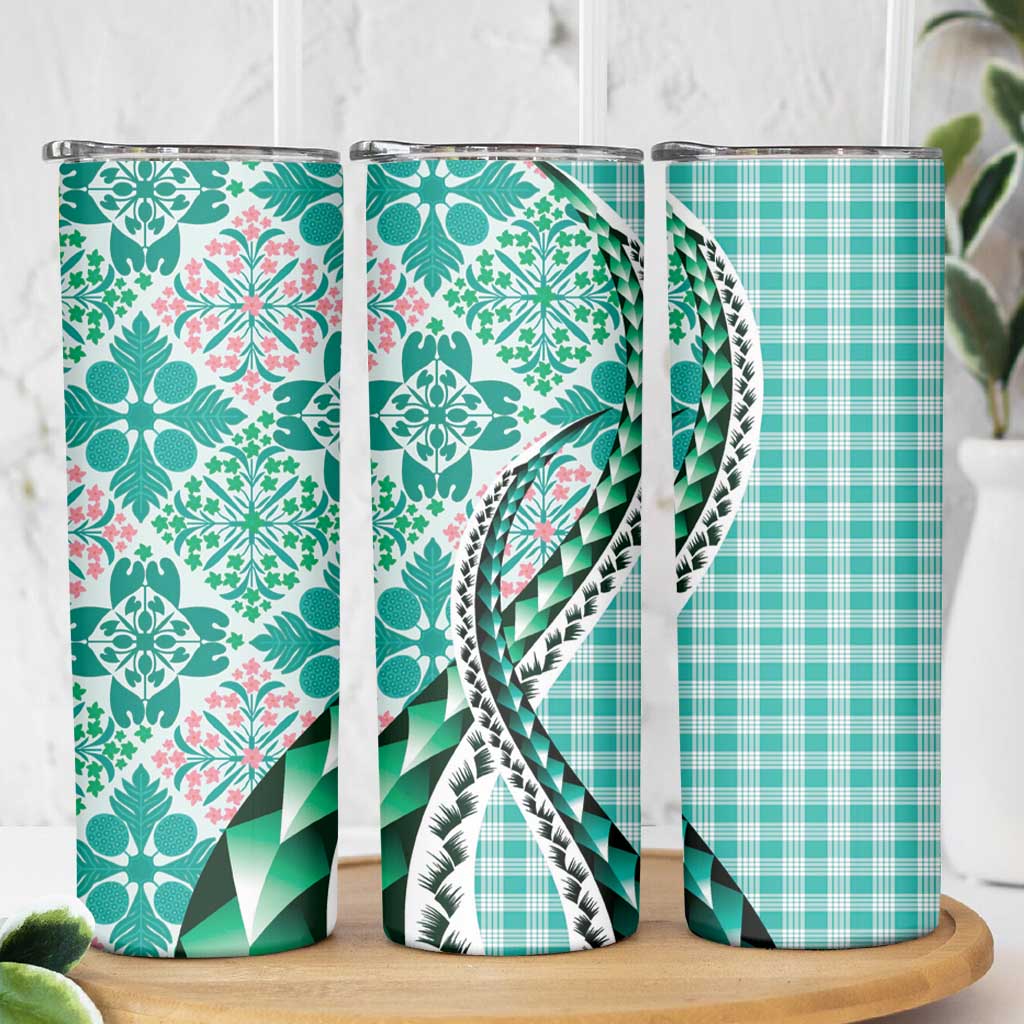 Aloha Vintage Palaka Floral Hawaiian Quilt Skinny Tumbler Polu Motif - Polynesian Pride