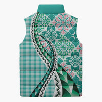 Aloha Vintage Palaka Floral Hawaiian Quilt Sleeveless Puffer Jacket Polu Motif - Polynesian Pride