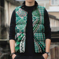 Aloha Vintage Palaka Floral Hawaiian Quilt Sleeveless Puffer Jacket Polu Motif - Polynesian Pride
