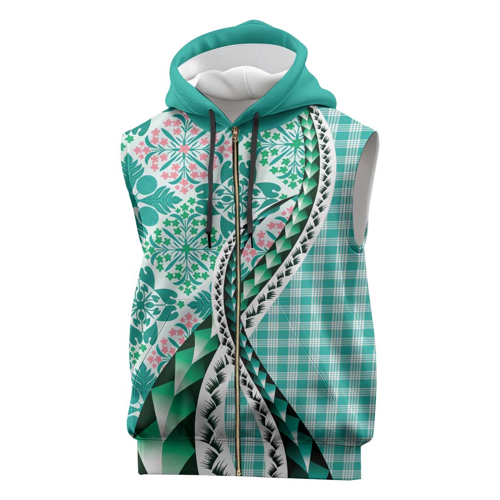 Aloha Vintage Palaka Floral Hawaiian Quilt Sleeveless Zip Hoodie Polu Motif - Polynesian Pride