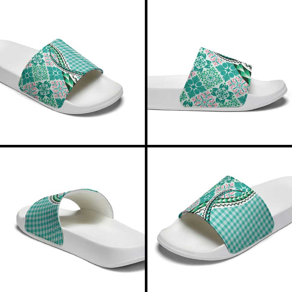 Aloha Vintage Palaka Floral Hawaiian Quilt Slide Sandals Polu Motif - Polynesian Pride