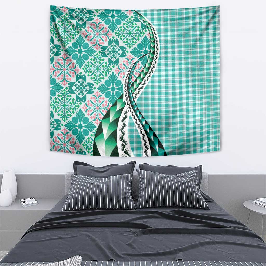 Aloha Vintage Palaka Floral Hawaiian Quilt Tapestry Polu Motif - Polynesian Pride