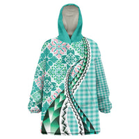 Aloha Vintage Palaka Floral Hawaiian Quilt Wearable Blanket Hoodie Polu Motif - Polynesian Pride