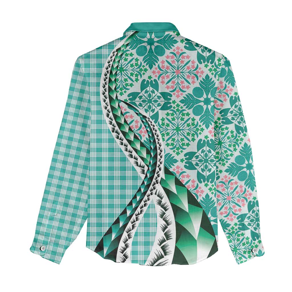 Aloha Vintage Palaka Floral Hawaiian Quilt Women Casual Shirt Polu Motif - Polynesian Pride