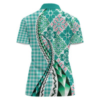 Aloha Vintage Palaka Floral Hawaiian Quilt Women Polo Shirt Polu Motif - Polynesian Pride