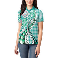 Aloha Vintage Palaka Floral Hawaiian Quilt Women Polo Shirt Polu Motif - Polynesian Pride