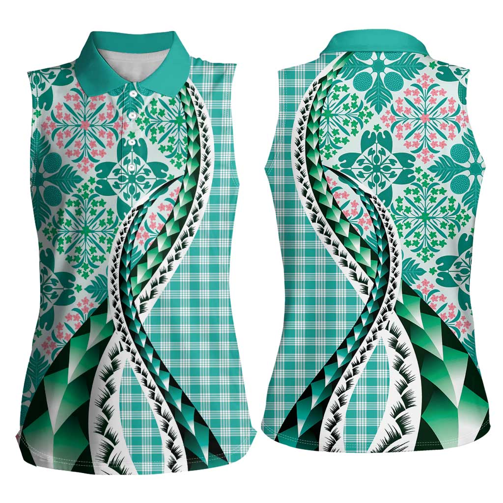 Aloha Vintage Palaka Floral Hawaiian Quilt Women Sleeveless Polo Shirt Polu Motif - Polynesian Pride