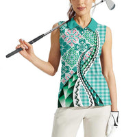 Aloha Vintage Palaka Floral Hawaiian Quilt Women Sleeveless Polo Shirt Polu Motif - Polynesian Pride