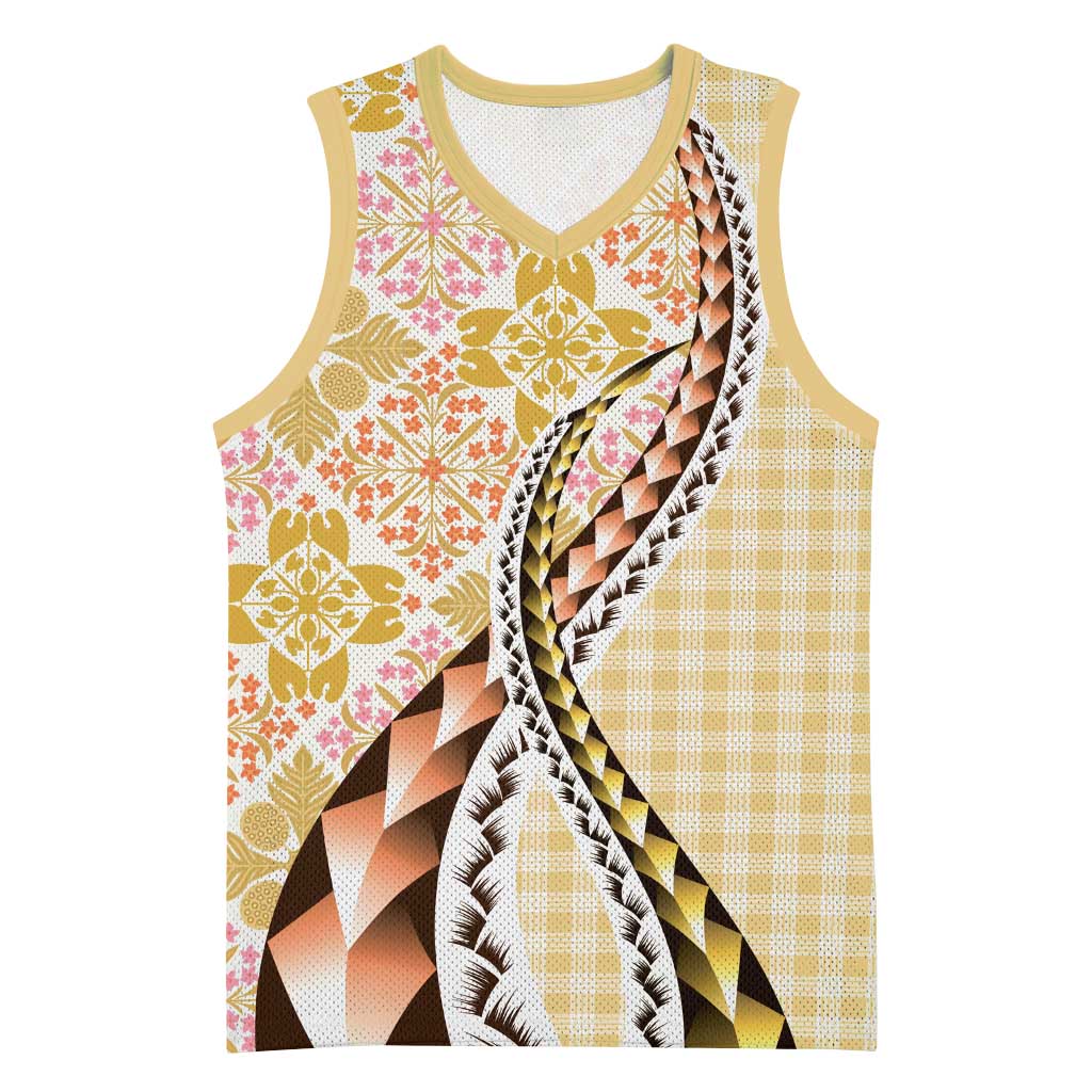 Aloha Vintage Palaka Floral Hawaiian Quilt Basketball Jersey Melemele Motif - Polynesian Pride