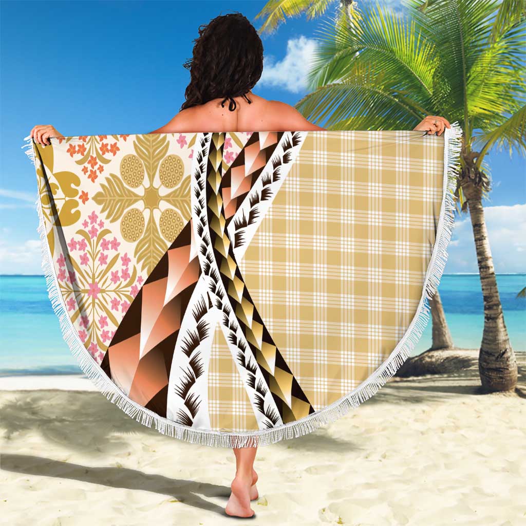 Aloha Vintage Palaka Floral Hawaiian Quilt Beach Blanket Melemele Motif - Polynesian Pride