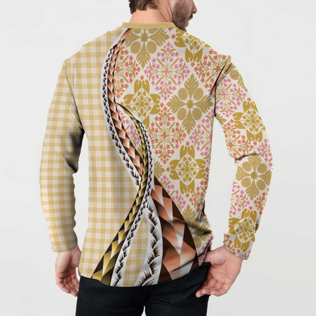 Aloha Vintage Palaka Floral Hawaiian Quilt Button Sweatshirt Melemele Motif - Polynesian Pride