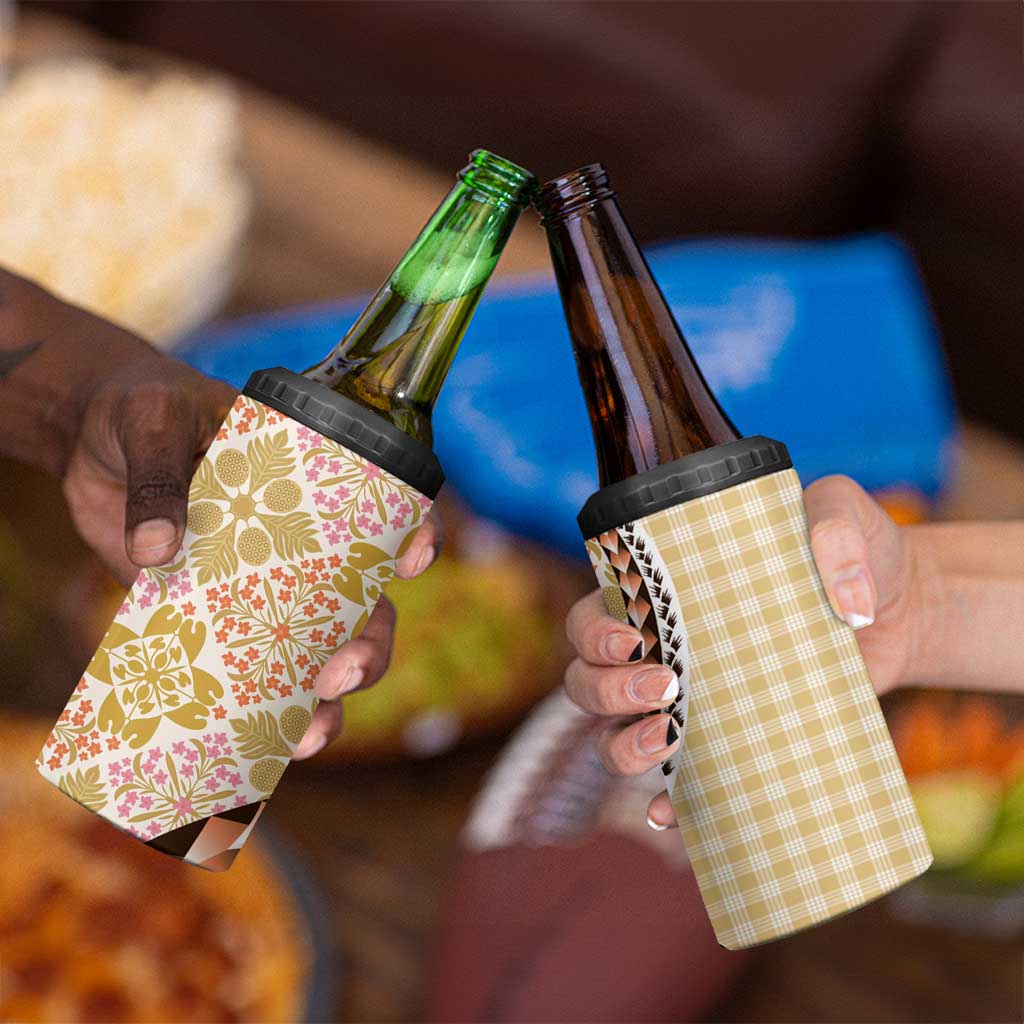 Aloha Vintage Palaka Floral Hawaiian Quilt 4 in 1 Can Cooler Tumbler Melemele Motif - Polynesian Pride