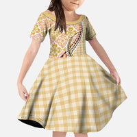 Aloha Vintage Palaka Floral Hawaiian Quilt Family Matching Long Sleeve Bodycon Dress and Hawaiian Shirt Melemele Motif LT9 Daughter's Dress Yellow - Polynesian Pride