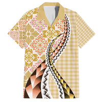 Aloha Vintage Palaka Floral Hawaiian Quilt Family Matching Long Sleeve Bodycon Dress and Hawaiian Shirt Melemele Motif LT9 Dad's Shirt - Short Sleeve Yellow - Polynesian Pride