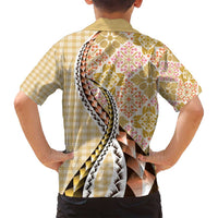 Aloha Vintage Palaka Floral Hawaiian Quilt Family Matching Puletasi and Hawaiian Shirt Melemele Motif - Polynesian Pride