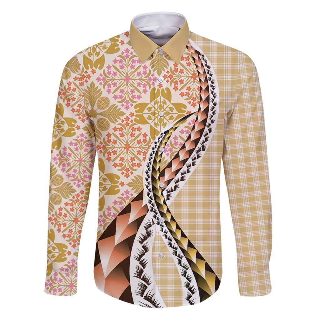 Aloha Vintage Palaka Floral Hawaiian Quilt Family Matching Puletasi and Hawaiian Shirt Melemele Motif - Polynesian Pride