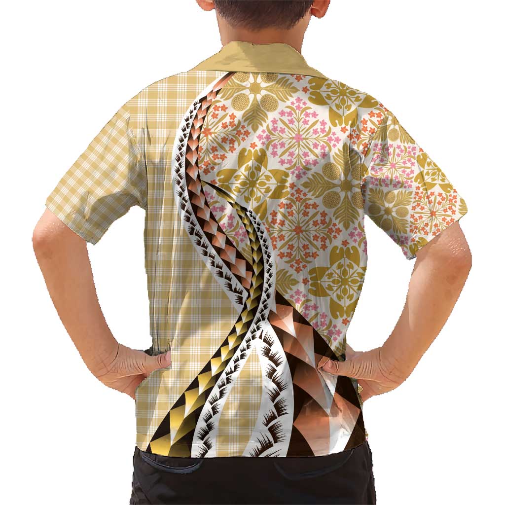Aloha Vintage Palaka Floral Hawaiian Quilt Family Matching Short Sleeve Bodycon Dress and Hawaiian Shirt Melemele Motif LT9 - Polynesian Pride