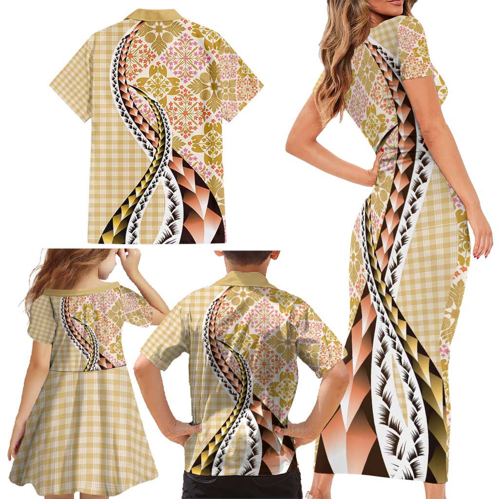 Aloha Vintage Palaka Floral Hawaiian Quilt Family Matching Short Sleeve Bodycon Dress and Hawaiian Shirt Melemele Motif LT9 - Polynesian Pride