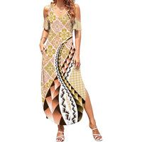 Aloha Vintage Palaka Floral Hawaiian Quilt Family Matching Summer Maxi Dress and Hawaiian Shirt Melemele Motif - Polynesian Pride