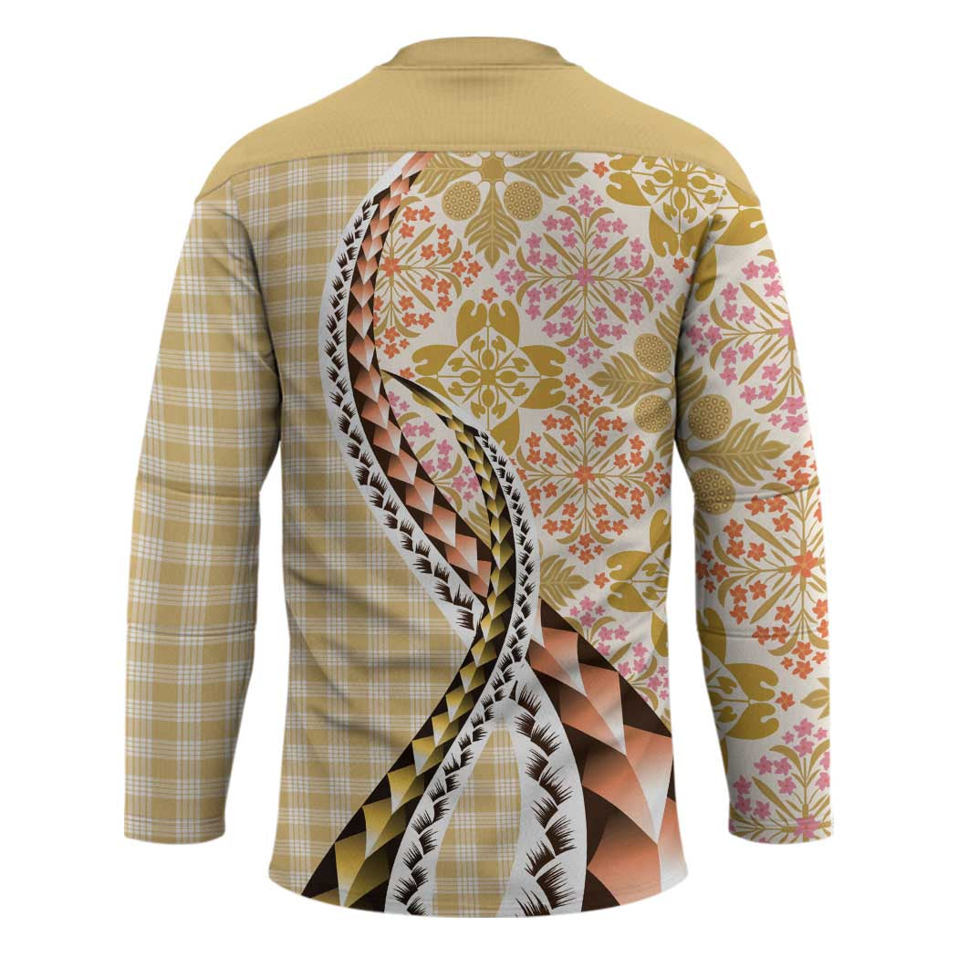 Aloha Vintage Palaka Floral Hawaiian Quilt Hockey Jersey Melemele Motif - Polynesian Pride