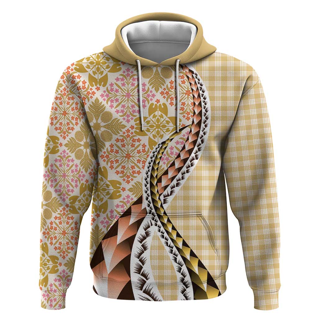 Aloha Vintage Palaka Floral Hawaiian Quilt Hoodie Melemele Motif - Polynesian Pride
