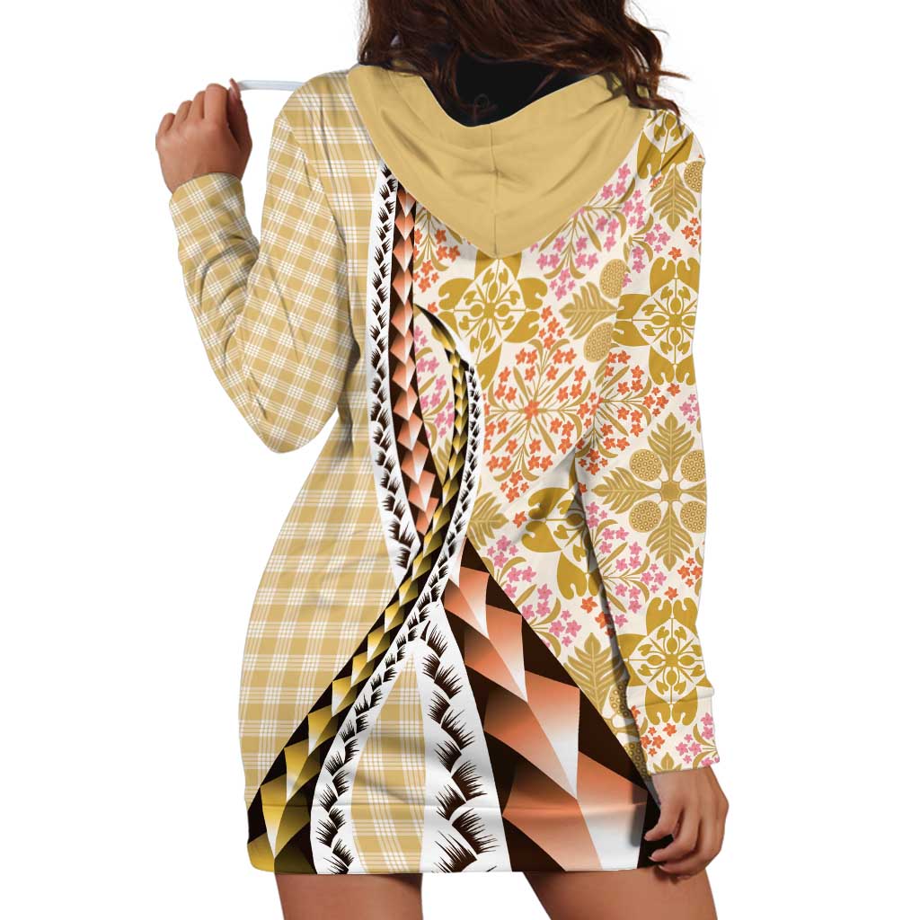 Aloha Vintage Palaka Floral Hawaiian Quilt Hoodie Dress Melemele Motif - Polynesian Pride