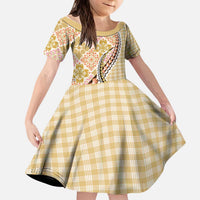 Aloha Vintage Palaka Floral Hawaiian Quilt Kid Short Sleeve Dress Melemele Motif LT9 KID Yellow - Polynesian Pride