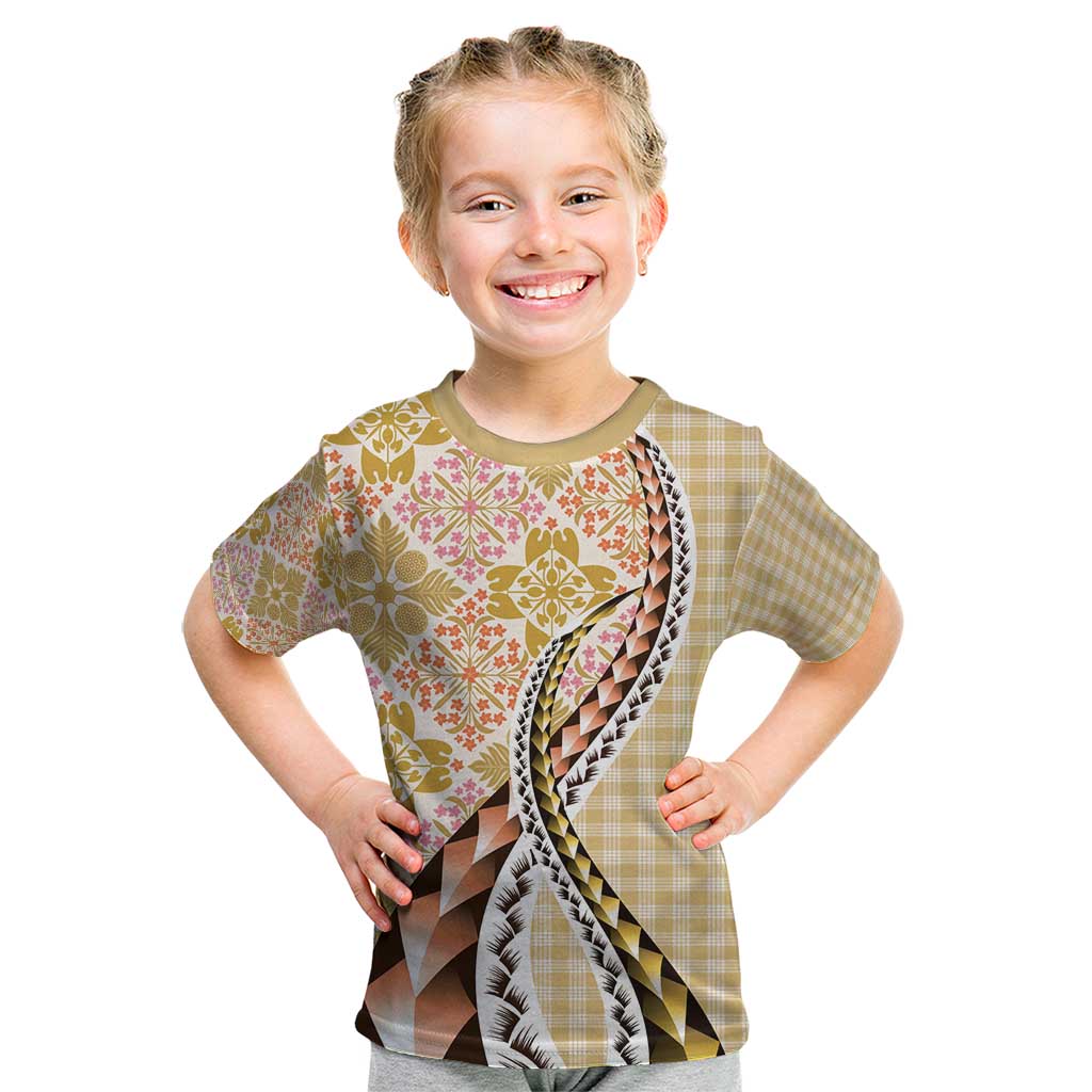 Aloha Vintage Palaka Floral Hawaiian Quilt Kid T Shirt Melemele Motif - Polynesian Pride