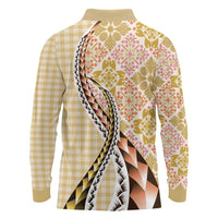 Aloha Vintage Palaka Floral Hawaiian Quilt Long Sleeve Polo Shirt Melemele Motif - Polynesian Pride