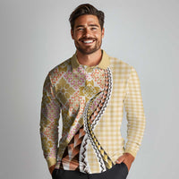 Aloha Vintage Palaka Floral Hawaiian Quilt Long Sleeve Polo Shirt Melemele Motif - Polynesian Pride