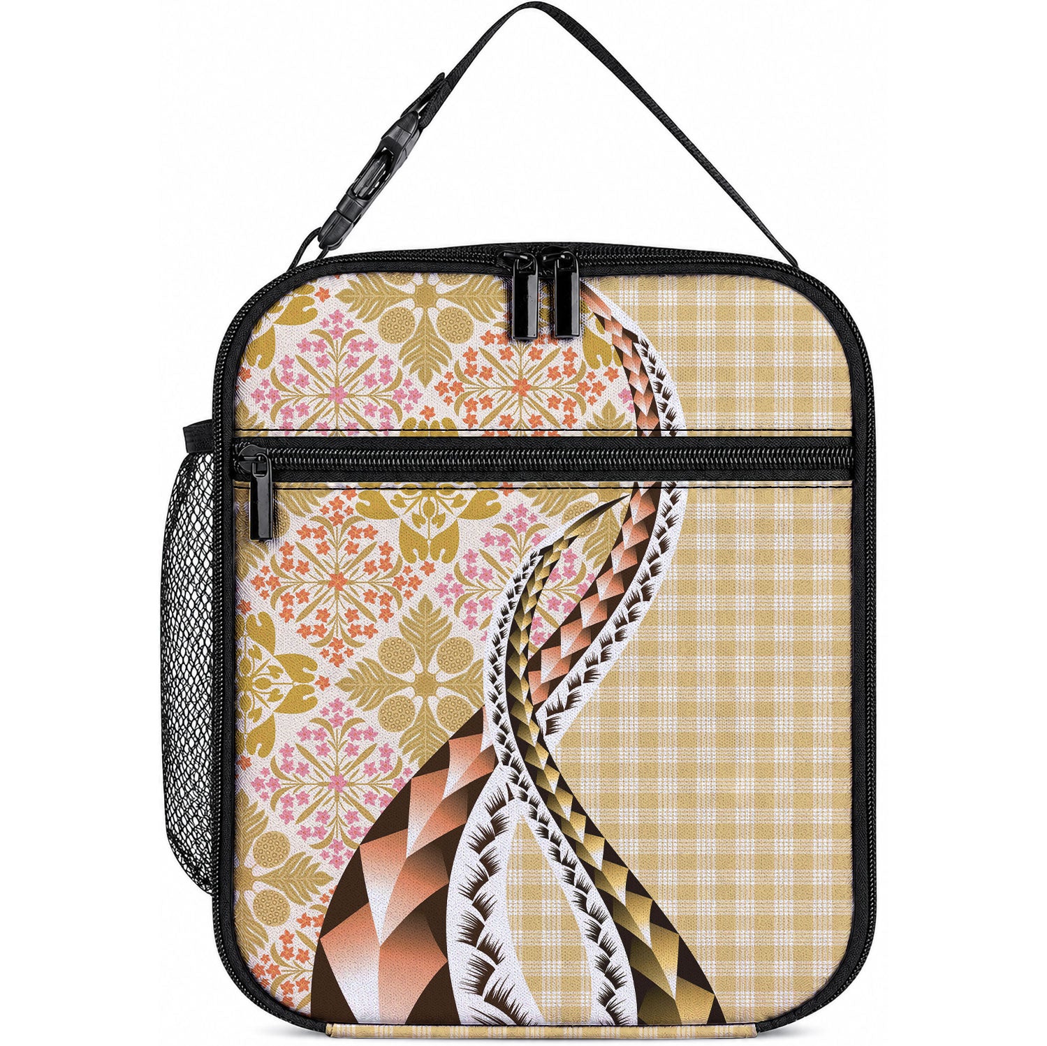 Aloha Vintage Palaka Floral Hawaiian Quilt Lunch Bag Melemele Motif LT9 10.2 × 8.3 × 4.3 inch Yellow - Polynesian Pride