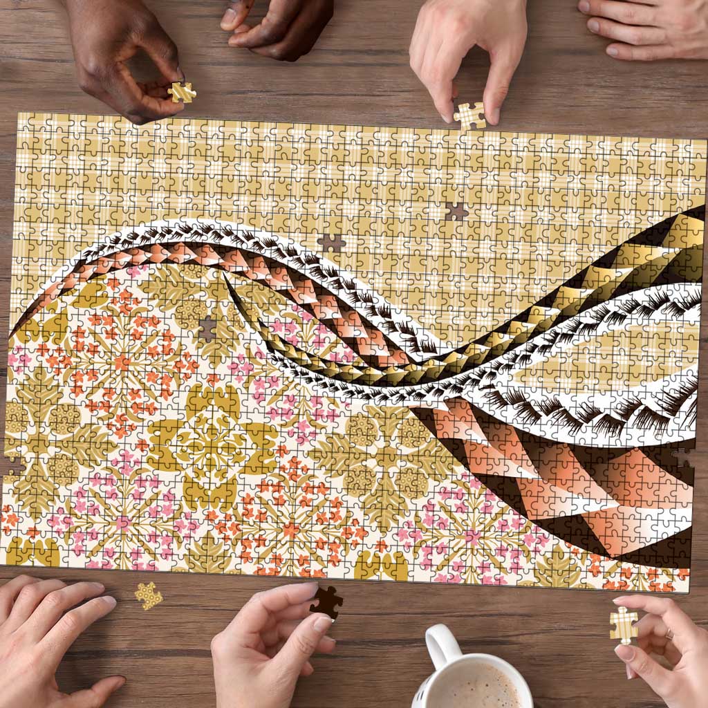 Aloha Vintage Palaka Floral Hawaiian Quilt Puzzle Melemele Motif - Polynesian Pride