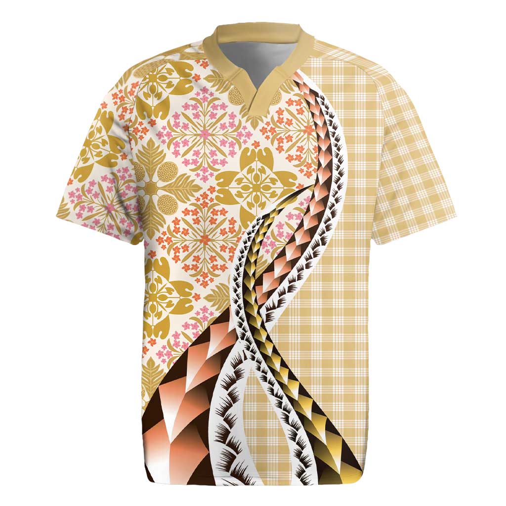 Aloha Vintage Palaka Floral Hawaiian Quilt Rugby Jersey Melemele Motif - Polynesian Pride
